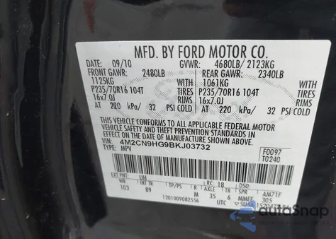 2011 Mercury Mariner Premier from USA, damaged, VIN 4M2CN9HG9BKJ03732